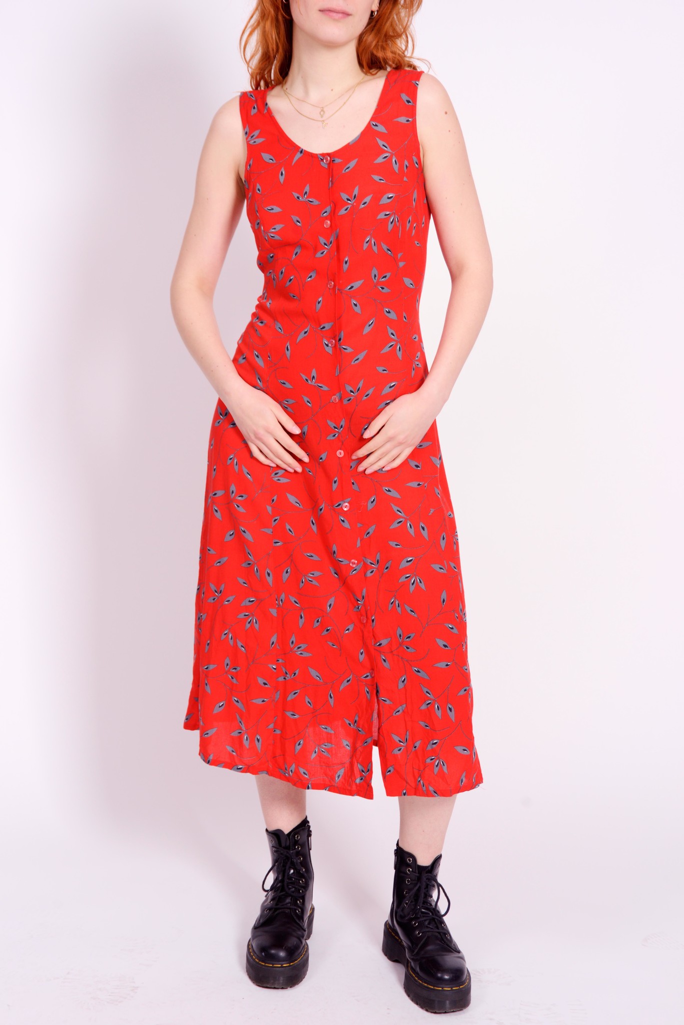 Red 90s floral dress