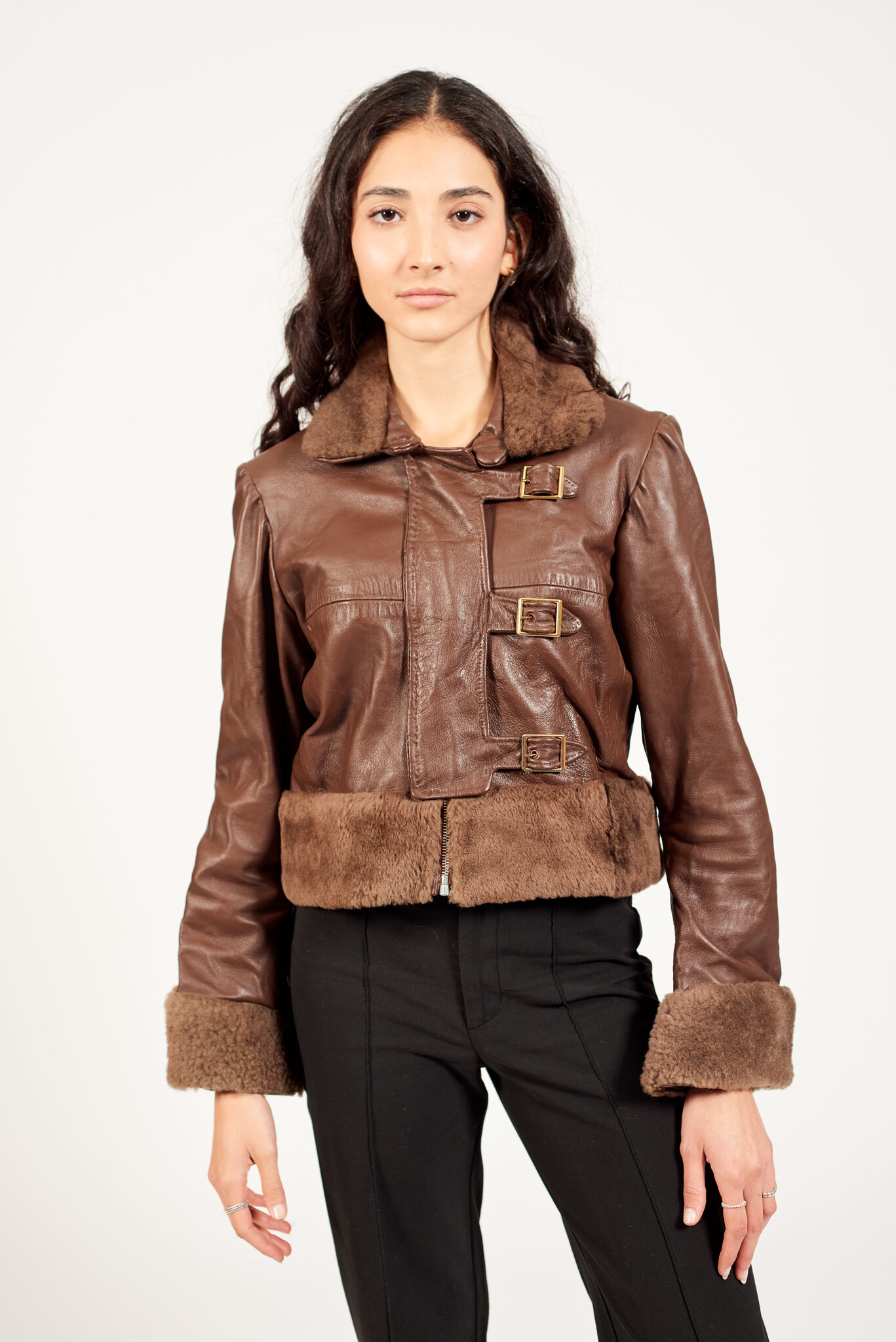 Leather y2k jacket in brown