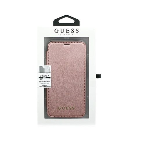 Guess Originele Iridescent Folio Bookcase hoesje voor de Apple iPhone X / XS - Rosé Goud