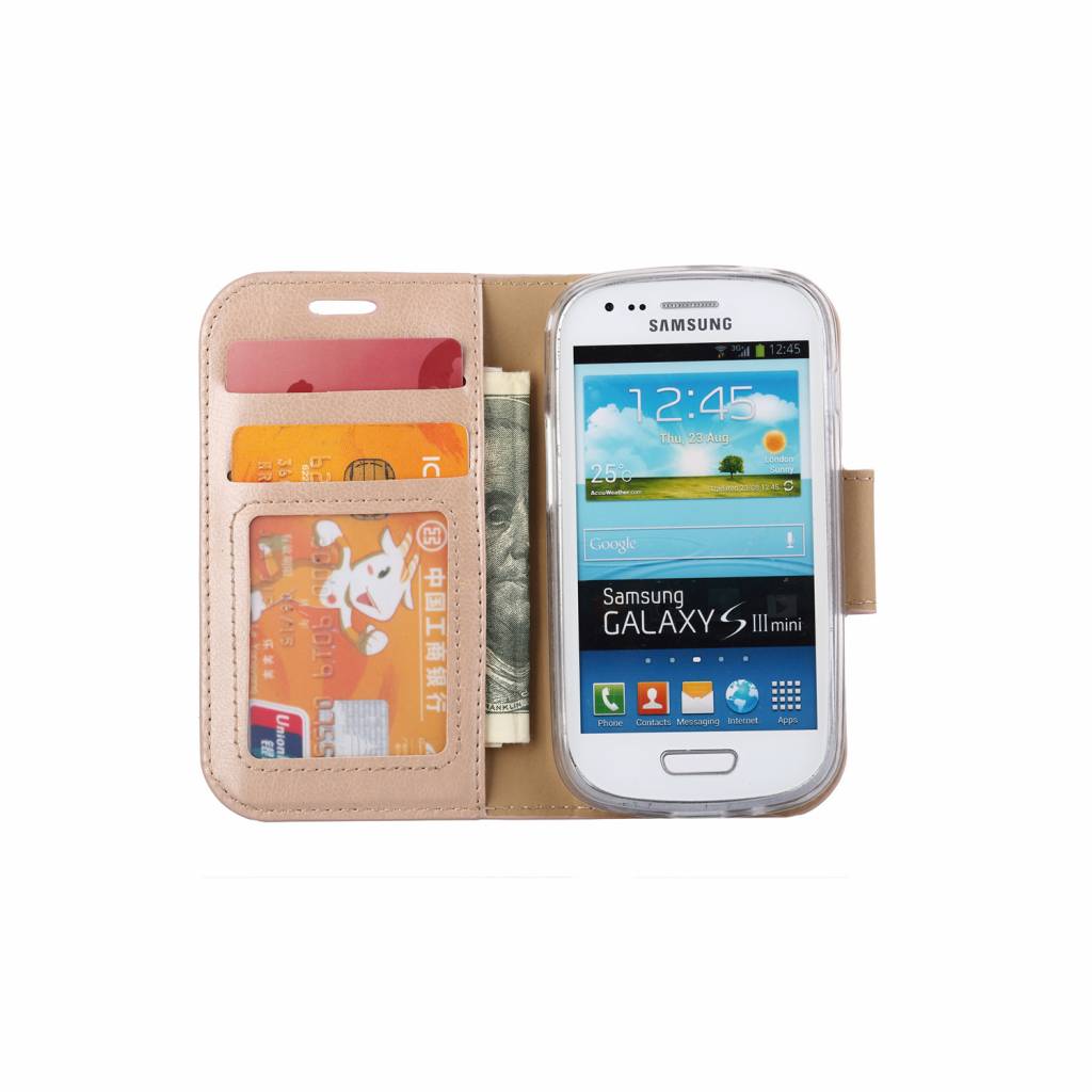 cafetaria Oplossen Bijna Bookcase Samsung Galaxy S3 Mini hoesje - Goud - Diamtelecom