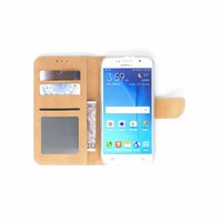 Schubben design Lederen Bookcase hoesje - Zandcrème voor de Samsung Galaxy S6