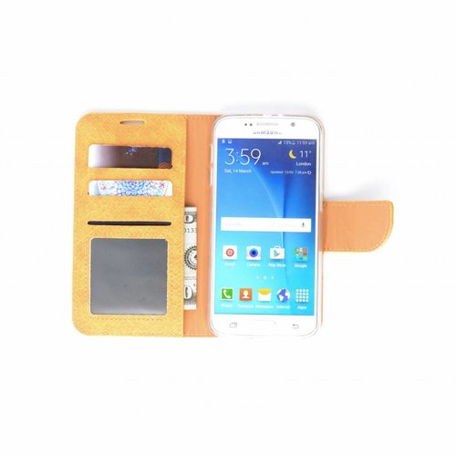 Schubben design Lederen Bookcase hoesje - Oranje voor de Samsung Galaxy S6