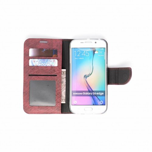 Schubben design Lederen Bookcase hoesje - Bordeauxrood voor de Samsung Galaxy S6 Edge