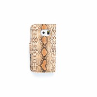 Slangenprint Lederen Bookcase hoesje - Bruin voor de Samsung Galaxy S6 Edge