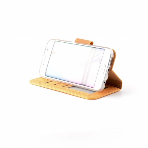 Schubben design Lederen Bookcase hoesje - Oranje voor de Samsung Galaxy S6 Edge