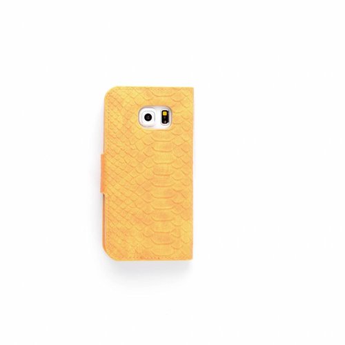 Schubben design Lederen Bookcase hoesje - Oranje voor de Samsung Galaxy S6 Edge
