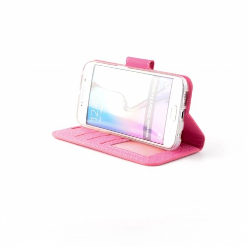 Schubben design Lederen Bookcase hoesje - Roze voor de Samsung Galaxy S6 Edge