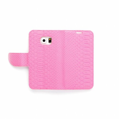 Schubben design Lederen Bookcase hoesje - Roze voor de Samsung Galaxy S6 Edge