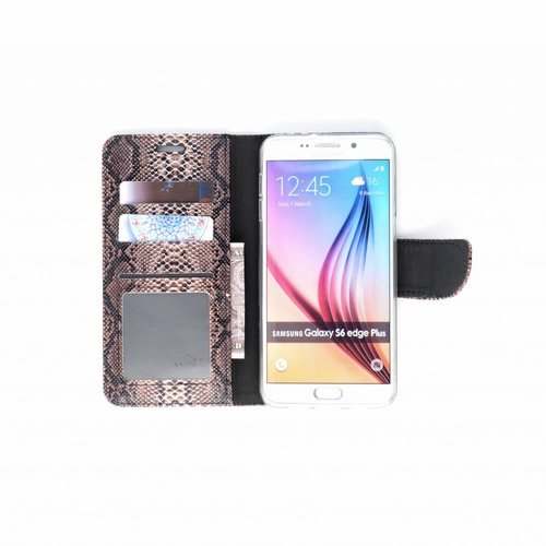 Slangenprint Lederen Bookcase hoesje - Zwart voor de Samsung Galaxy S6 Edge Plus