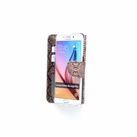 Slangenprint Lederen Bookcase hoesje - Zwart voor de Samsung Galaxy S6 Edge Plus