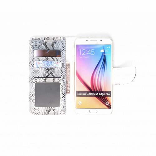 Slangenprint Lederen Bookcase hoesje - Wit voor de Samsung Galaxy S6 Edge Plus