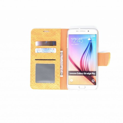 Schubben design Lederen Bookcase hoesje - Oranje voor de Samsung Galaxy S6 Edge Plus