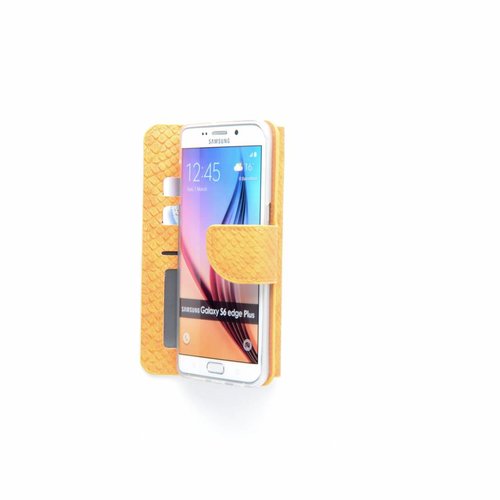 Schubben design Lederen Bookcase hoesje - Oranje voor de Samsung Galaxy S6 Edge Plus