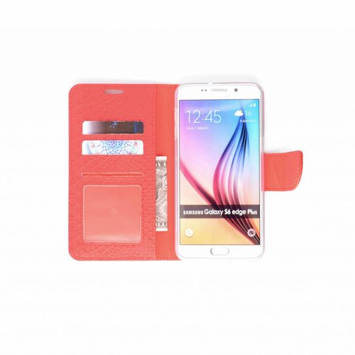 Schubben design Lederen Bookcase hoesje - Rood voor de Samsung Galaxy S6 Edge Plus