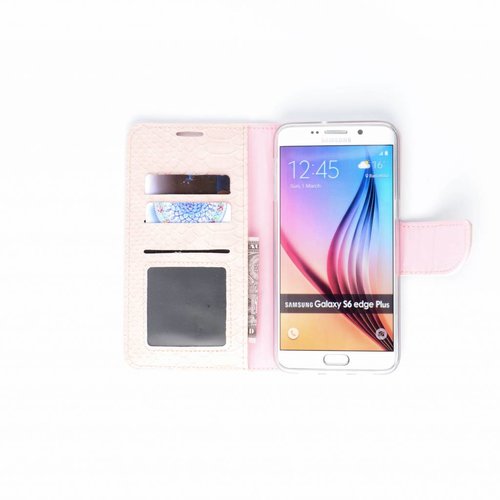Schubben design Lederen Bookcase hoesje - Crème voor de Samsung Galaxy S6 Edge Plus