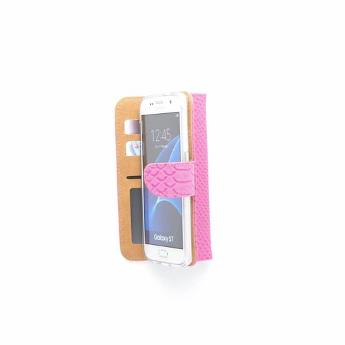 Schubben design Lederen Bookcase hoesje - Roze voor de Samsung Galaxy S7