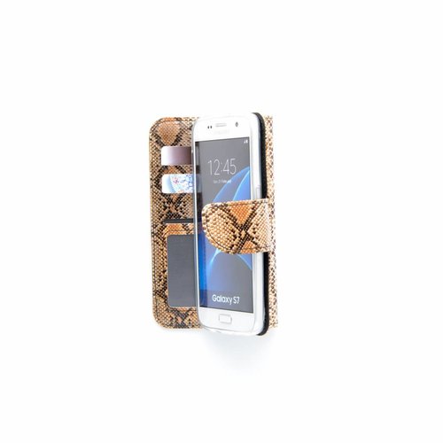 Slangenprint Lederen Bookcase hoesje - Bruin voor de Samsung Galaxy S7