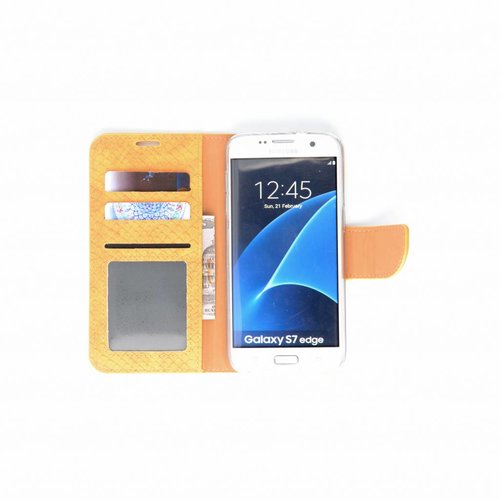 Schubben design Lederen Bookcase hoesje - Oranje voor de Samsung Galaxy S7 Edge