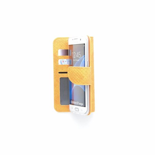 Schubben design Lederen Bookcase hoesje - Oranje voor de Samsung Galaxy S7 Edge