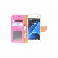 Schubben design Lederen Bookcase hoesje - Roze voor de Samsung Galaxy S7 Edge