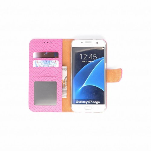 Schubben design Lederen Bookcase hoesje - Roze voor de Samsung Galaxy S7 Edge