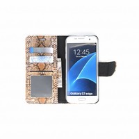 Slangenprint Lederen Bookcase hoesje - Bruin voor de Samsung Galaxy S7 Edge