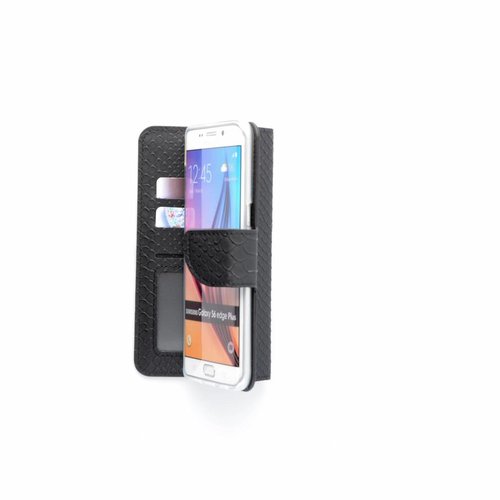 Schubben design Lederen Bookcase hoesje - Zwart voor de Samsung Galaxy S6 Edge Plus