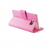 Schubben design Lederen Bookcase hoesje - Roze voor de Samsung Galaxy S6 Edge Plus