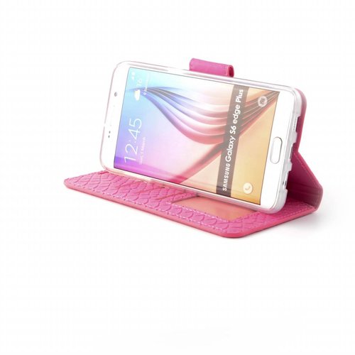 Schubben design Lederen Bookcase hoesje - Roze voor de Samsung Galaxy S6 Edge Plus