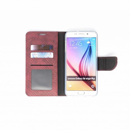 Schubben design Lederen Bookcase hoesje - Bordeauxrood voor de Samsung Galaxy S6 Edge Plus