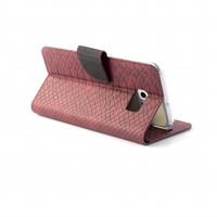 Schubben design Lederen Bookcase hoesje - Bordeauxrood voor de Samsung Galaxy S6 Edge Plus