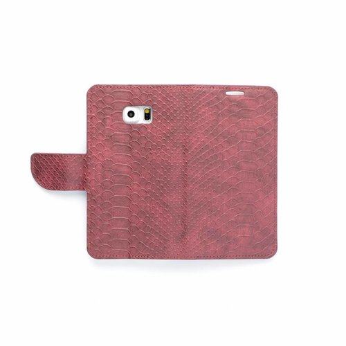 Schubben design Lederen Bookcase hoesje - Bordeauxrood voor de Samsung Galaxy S6 Edge Plus