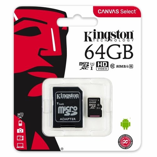 Kingston Technology MicroSDHC Class 10 64GB geheugenkaart + adapter