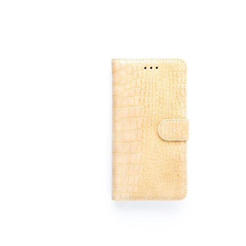 Krokodillen design Lederen Bookcase hoesje voor de Apple iPhone X - Zandcrème