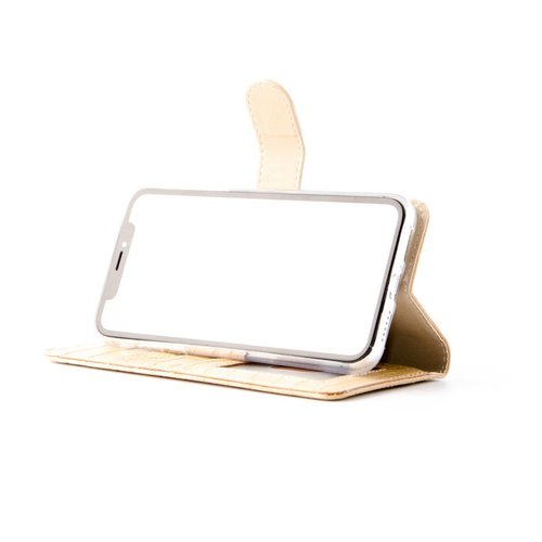 Krokodillen design Lederen Bookcase hoesje voor de Apple iPhone X - Zandcrème