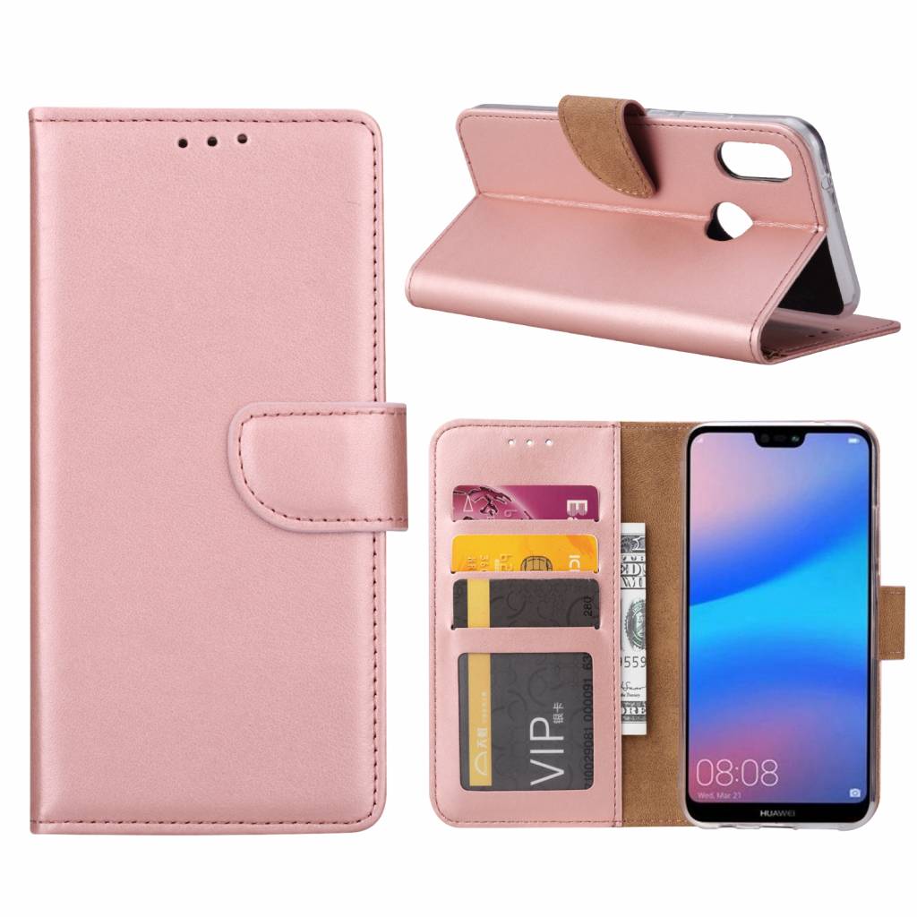 cocaïne picknick deksel Bookcase Huawei P20 Lite hoesje - Rosé Goud - Diamtelecom