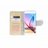 Schubben design Lederen Bookcase hoesje - Zandcrème voor de Samsung Galaxy S6 Edge Plus