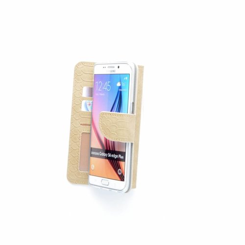 Schubben design Lederen Bookcase hoesje - Zandcrème voor de Samsung Galaxy S6 Edge Plus