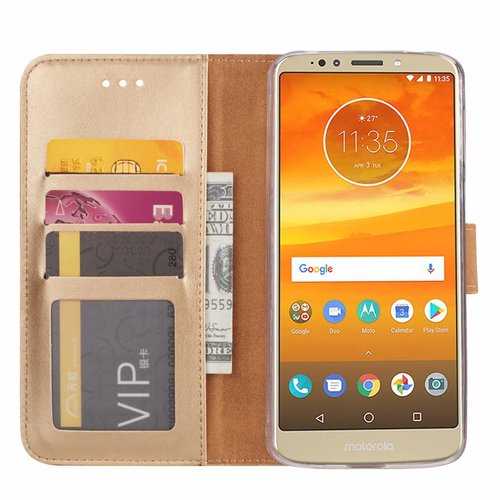 Bookcase Motorola Moto E5 Plus hoesje - Goud