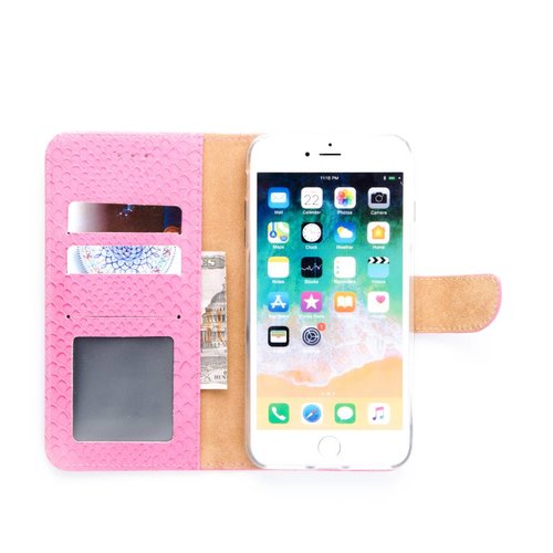 Plasticiteit maak een foto klem Schubben design Lederen Bookcase hoesje voor de Apple iPhone 8 Plus -  Lichtroze - Diamtelecom