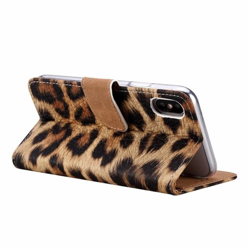 Panter print lederen Bookcase hoesje voor de Apple iPhone X