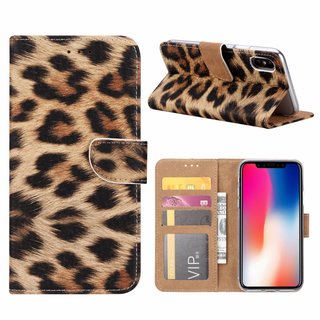 Panter print lederen Bookcase hoesje voor de Apple iPhone X