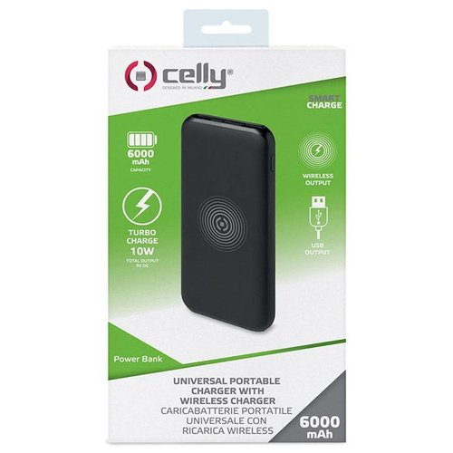 Celly Originele Qi Draadloze Universele Powerbank 6000 mAh - Zwart