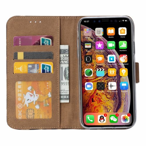 Panter print lederen Bookcase hoesje voor de Apple iPhone XS Max