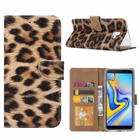 Panter print lederen Bookcase hoesje voor de Samsung Galaxy J6 Plus 2018