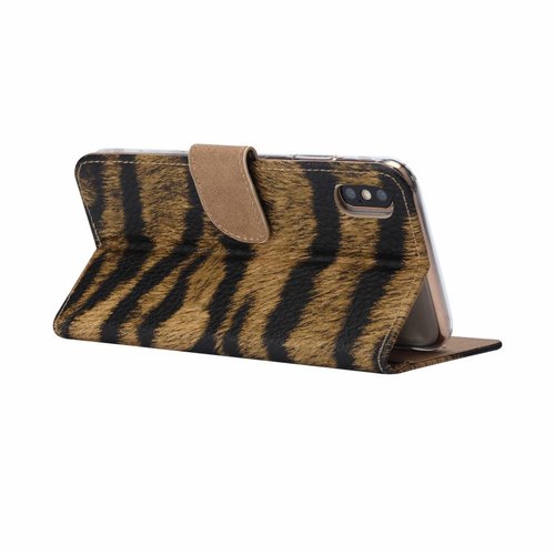 Tijger print lederen Bookcase hoesje voor de Apple iPhone XS Max