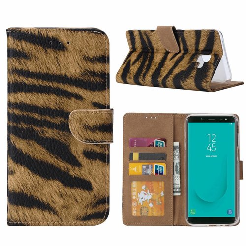 Tijger print lederen Bookcase hoesje voor de Samsung Galaxy J6 Plus 2018