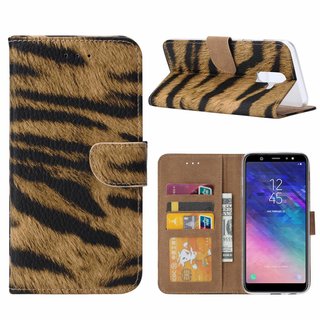 Tijger print lederen Bookcase hoesje voor de Samsung Galaxy A6 Plus 2018