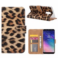 Panter print lederen Bookcase hoesje voor de Samsung Galaxy A6 Plus 2018