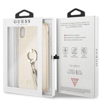 Guess Originele Saffiano Ring Back Cover Hoesje voor de Apple iPhone XS Max - Goud